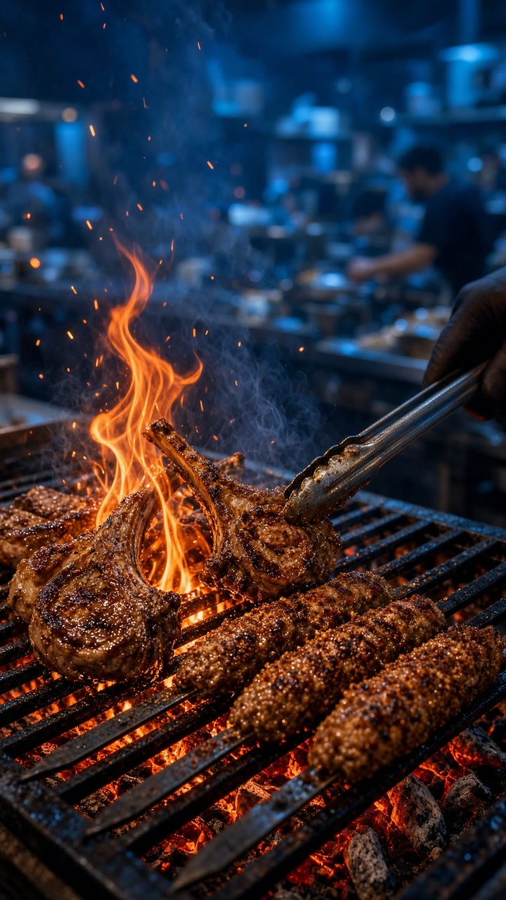 AI-made sample: lamb chops on a wood-fire grill