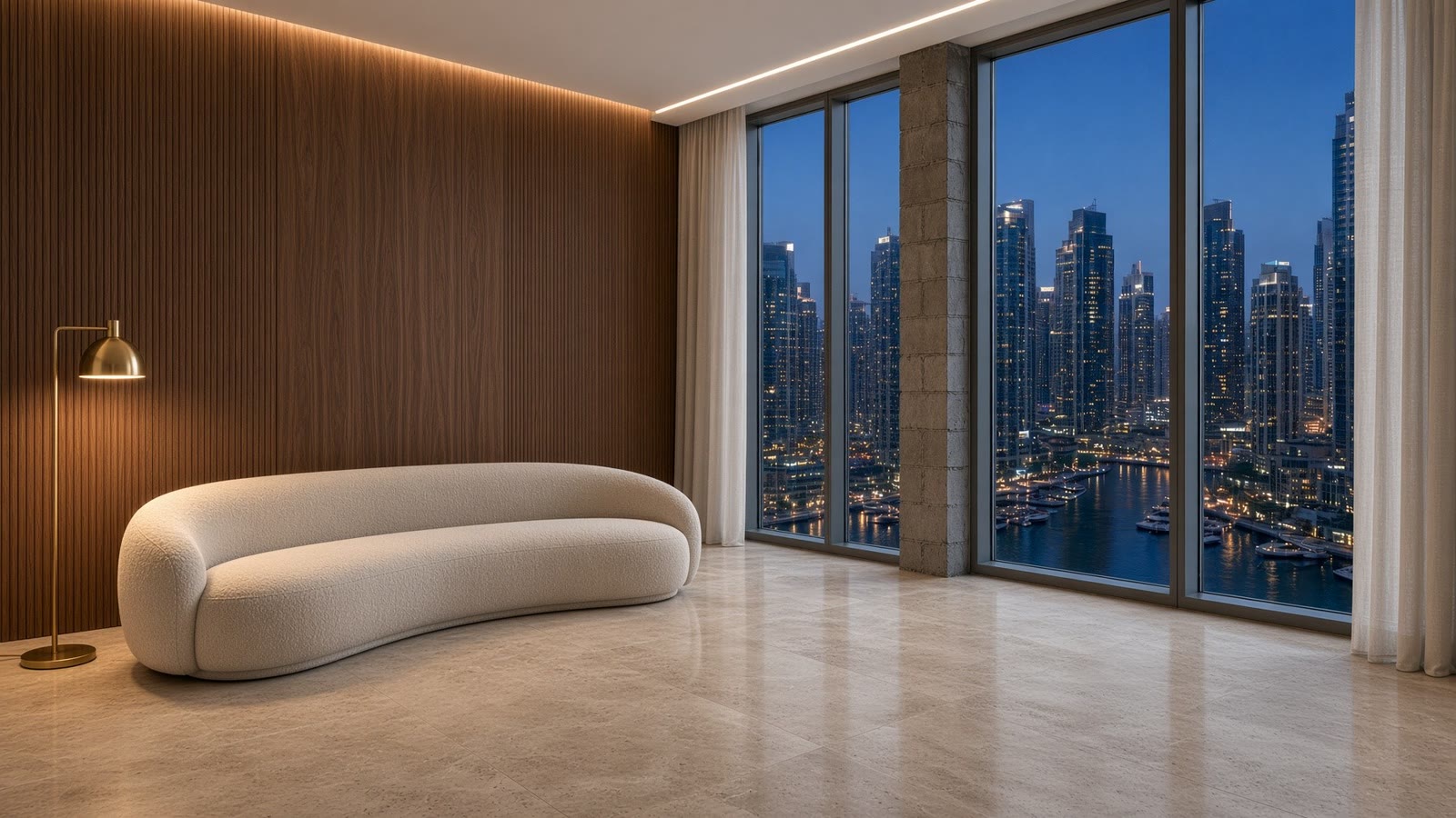 AI-made sample: a finished Dubai Marina living room