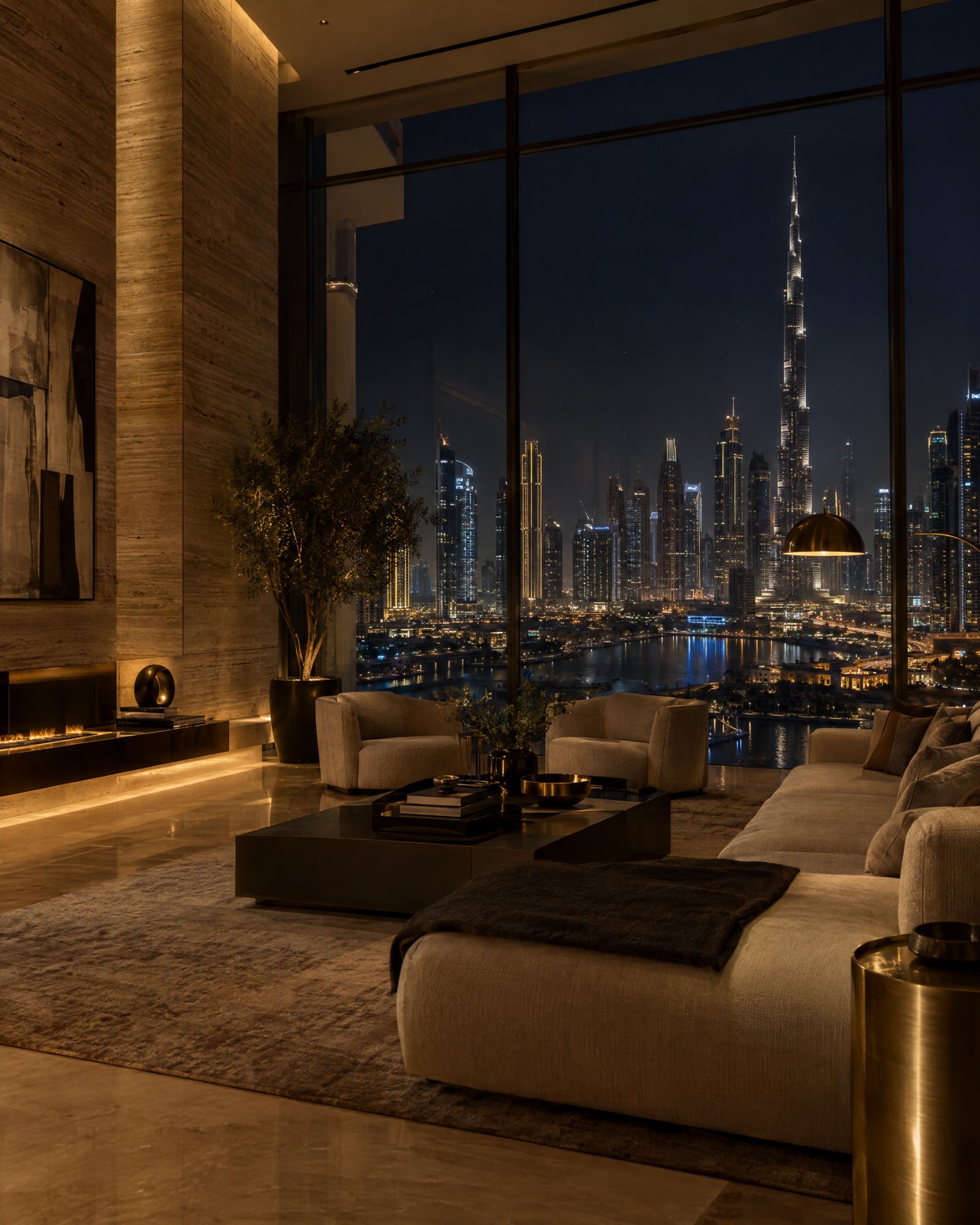 AI-made image: a luxury living room at night